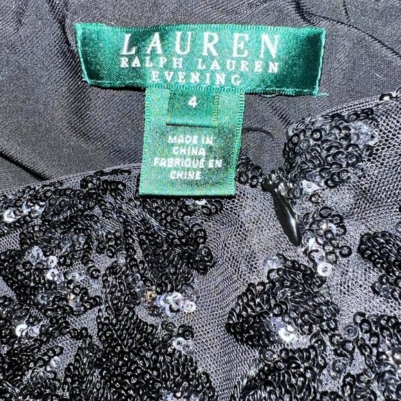Lauren Ralph Lauren Jersey Evening Gown-Maxi Long Black Sequin-Size 4-Classy- - Picture 13 of 15
